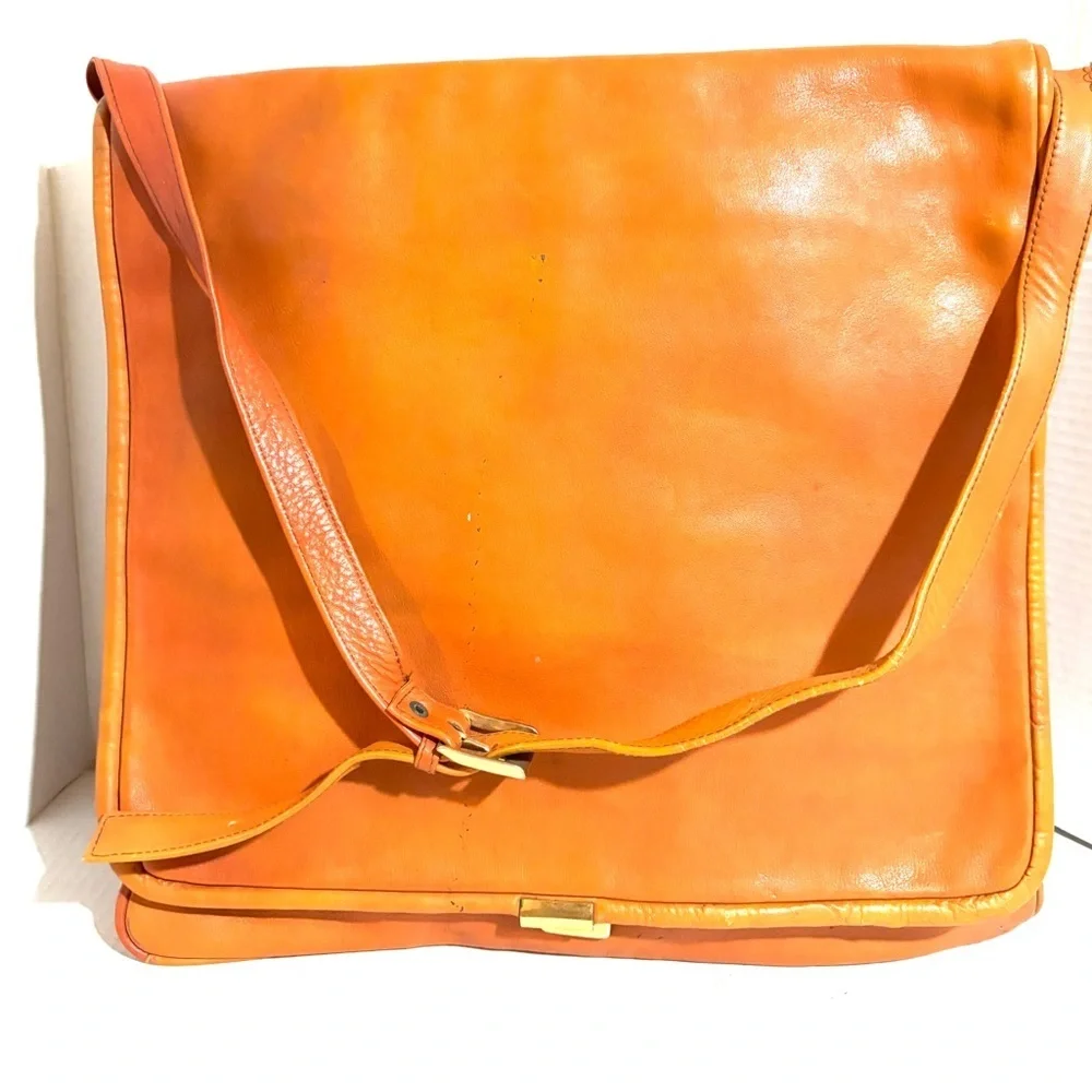 Vintage unisex Orange Leather Messenger Bag